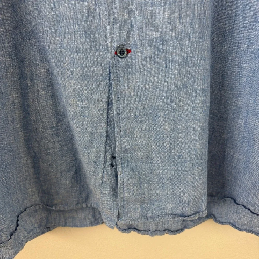 Cremieux Mens XXL Blue Linen Short Sleeve Button Down‎ Shirt Lightweight